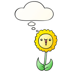 cartoon flower and thought bubble in smooth gradient style