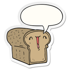 cute cartoon loaf of bread and speech bubble sticker