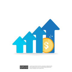 income salary dollar rate increase statistic. business profit growth margin revenue. Finance performance of return on investment ROI concept with arrow. cost sale icon flat style vector illustration