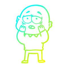 cold gradient line drawing cartoon tired bald man