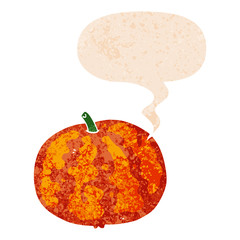 cartoon melon and speech bubble in retro textured style