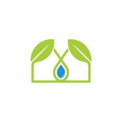 leaf and water natural house symbol logo vector