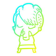 cold gradient line drawing cartoon pretty hipster girl