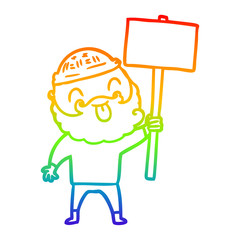 rainbow gradient line drawing bearded protester cartoon