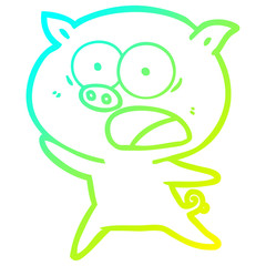 cold gradient line drawing cartoon pig shouting