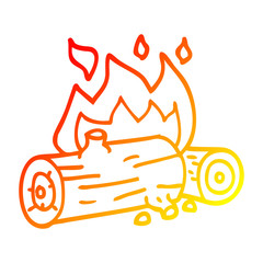 warm gradient line drawing cartoon burning logs