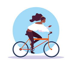 young woman afro riding bike avatar character