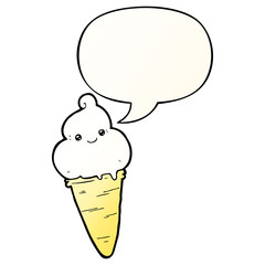 cartoon ice cream and speech bubble in smooth gradient style