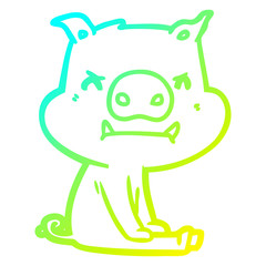 cold gradient line drawing angry cartoon pig sitting