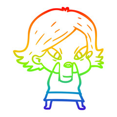 rainbow gradient line drawing cartoon stressed woman