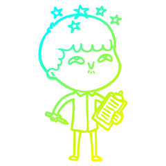 cold gradient line drawing cartoon amazed boy