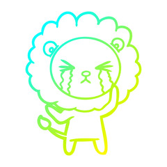 cold gradient line drawing cartoon crying lion