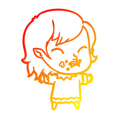 warm gradient line drawing cartoon vampire girl with blood on cheek