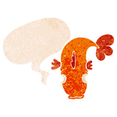 cartoon fish and speech bubble in retro textured style
