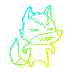 cold gradient line drawing angry wolf cartoon