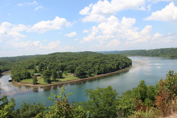 Fototapeta premium landscape with lake and blue sky