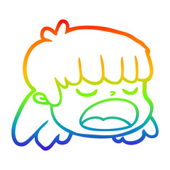 rainbow gradient line drawing cartoon female face