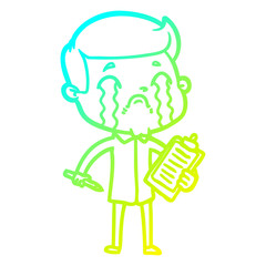 cold gradient line drawing cartoon man crying
