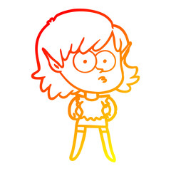 warm gradient line drawing cartoon elf girl staring
