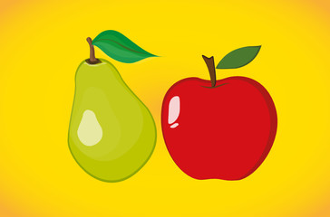 Red apple and Green pear Vector illustration