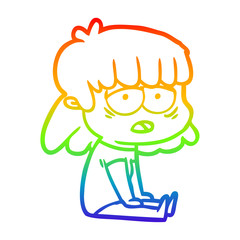 rainbow gradient line drawing cartoon tired woman