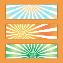 Obraz premium Set of three abstract multicolored backdrops textures of abstract bright energetic magical retro sunburst posters. Vector illustration