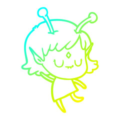 cold gradient line drawing cartoon alien girl