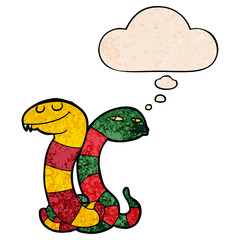 cartoon snakes and thought bubble in grunge texture pattern style
