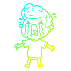 cold gradient line drawing cartoon crying man