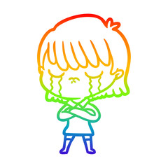 rainbow gradient line drawing cartoon woman crying