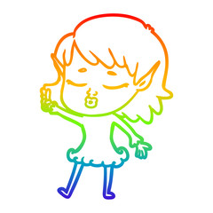 rainbow gradient line drawing pretty cartoon elf girl with question