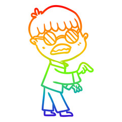 rainbow gradient line drawing cartoon boy wearing spectacles