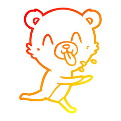 warm gradient line drawing rude cartoon polar bear sticking out tongue
