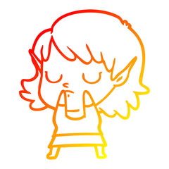 warm gradient line drawing cartoon elf girl