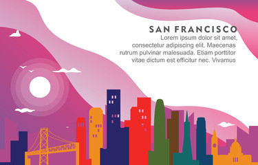San Francisco California City Building Cityscape Skyline Dynamic Background Illustration