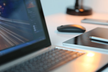 Focus in Design Pen on working desk for concept of work design.