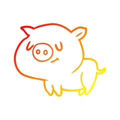 warm gradient line drawing cute cartoon pig