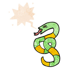 cartoon snake and speech bubble in retro textured style