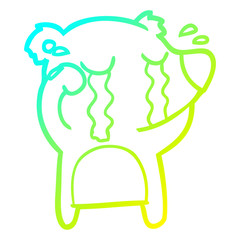 cold gradient line drawing cartoon crying bear