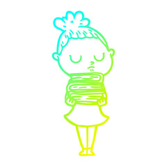cold gradient line drawing cartoon calm woman