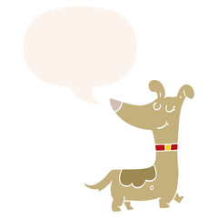 cartoon dog and speech bubble in retro style