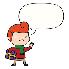 cartoon cool guy and fashion hair cut and speech bubble