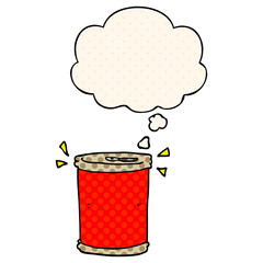 cartoon soda can and thought bubble in comic book style