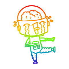 rainbow gradient line drawing cartoon crying robot pointing