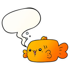 cartoon fish and speech bubble in smooth gradient style