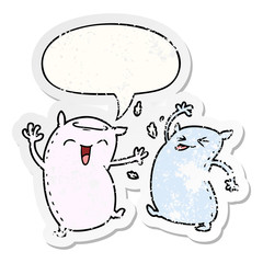 cartoon pillows and speech bubble distressed sticker