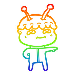 rainbow gradient line drawing friendly cartoon spaceman pointing