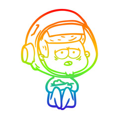rainbow gradient line drawing cartoon tired astronaut