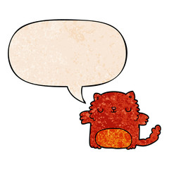 cartoon cat and speech bubble in retro texture style