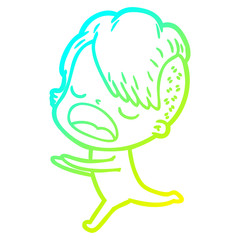 cold gradient line drawing cartoon cool hipster girl talking